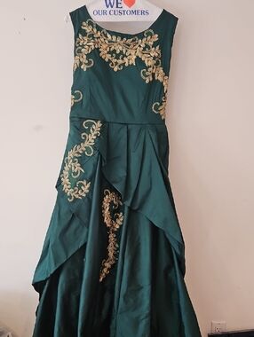 Emerald Green Saree Embroidered Evening Dress